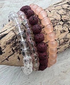 4-teiliges Armband Set Perlenarmband BoHo Hippie Surfer Glas Lava weinrot klar - Bild 1 von 3