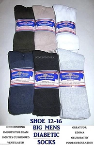 FREE Ship 6 Pairs BIG MENS Physicians Choice Cushioned Diabetic Crew Socks 12-15 - Picture 1 of 19