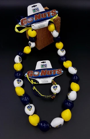 LA Galaxy Go Nuts Kukui Nut Lei 18'' 30-Nut Necklace & Macrame Bracelet Cover