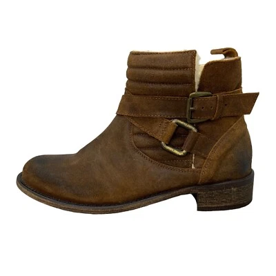 Sundance Talla 6 Arnés de Tobillo Botín Moto Cuero Marrón Forro de Lana Italia Foto 1 de 4