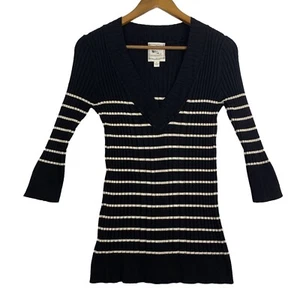 Pink Rose Women’s Knit Striped 3/4‑Sleeve Stretch Blouse Top L - Picture 1 of 9
