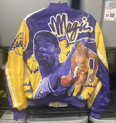 Vintage Los Angeles Lakers Magic Johnson Chalkline Jacket Mens Medium Cover