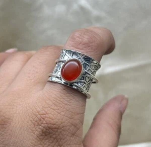 Massiver 925 Sterling Silber Karneol Spinner Ring Handarbeit Boho Handwerk Silber - Bild 1 von 6