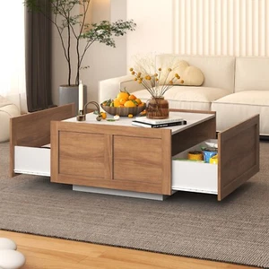 Farmhouse Coffee Table with 2 Storage Drawers Living Room Square Center Table - Picture 1 of 33