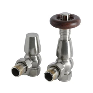 Milano - Satin Nickel Traditional Thermostatic Angled Radiator Valves 041922 - Picture 1 of 4