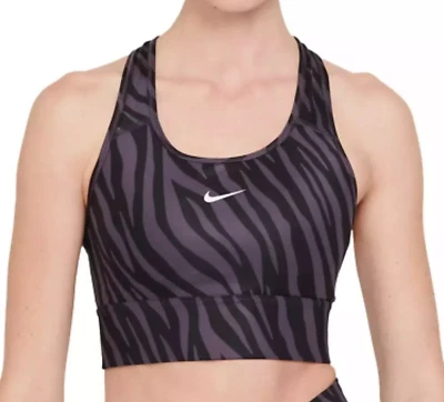 Nike Dri Fit Swoosh Sports Bra Zebra Print Purple and Black Mesh Back sz S - Image 1 of 4