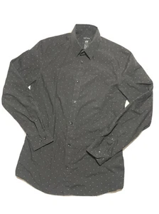 H&M Men’s Easy Iron Slim Fit  Black w/White Pattern Long Sleeve Shirt Size Small - Picture 1 of 6