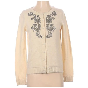 Eddie Bauer Strickjacke Pullover klein Perlen Lammwollmischung gefüttert beige - Bild 1 von 8