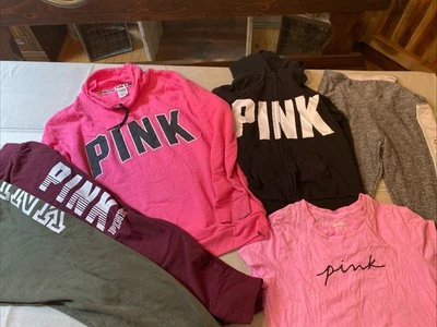 Victoria's Secret 粉色 6 件装运动裤打底裤连帽衫衬衫小号 XS-S 二手状况完好 — 第 1/4 张图片