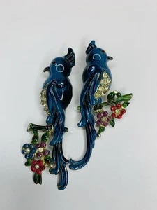 Signed VTG CORO DUETTE Birds of PARADISE Enamel Rhinestone Fur Pin Brooch READ - Picture 1 of 9