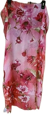 Adrienne Landau Studio* Sheer Floral Pink Accent Scarf*100%Silk*#62720* (20x68) - Image 1 of 4