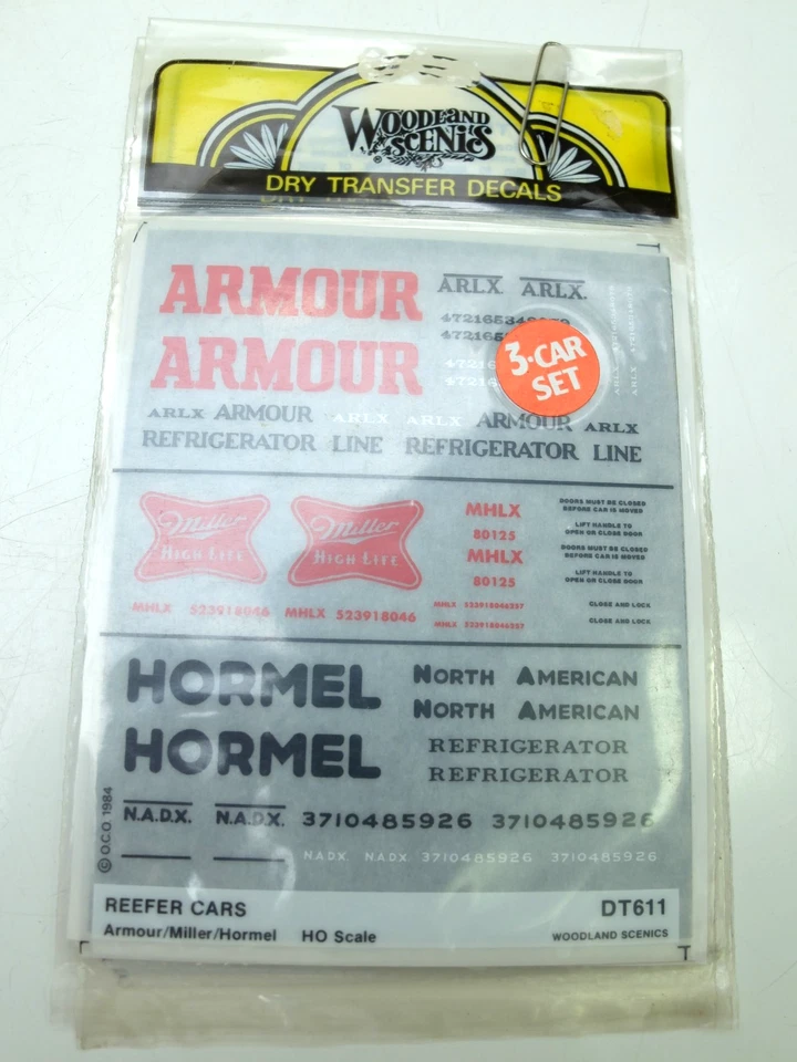 WOODLAND SCENICS DT 611 REEFER CARS     DRY TRANSFER DECALS - Image 1 of 1