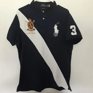 Polo Ralph Lauren XL Custom Slim White Blue Big Pony Crest Colorblock Polo #3 - Picture 1 of 9