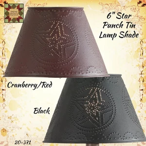 Star Punch Tin Black or Cranberry Lamp Shade 6" Clip - Picture 1 of 7