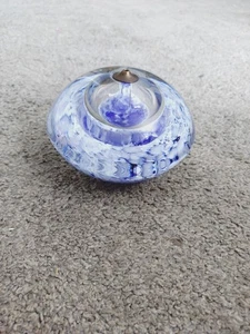 Studio Art Hand Blown Glass Floating Oil Lamp Paperweight Poland White Blue - Picture 1 of 4