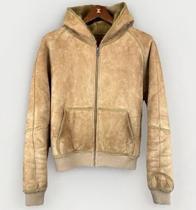 Chaqueta de bombardero de cuero vintage UGG para mujer XL abrigo forrado de piel sintética marrón con capucha - Imagen 1 de 21