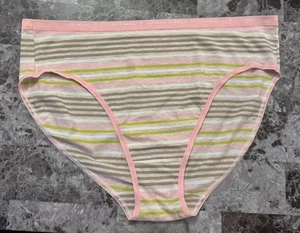 NWT VICTORIA'S SECRET XL PINK GREEN STRIPE LOGO BAND HIGH LEG BRIEF PANTIES - Picture 1 of 4