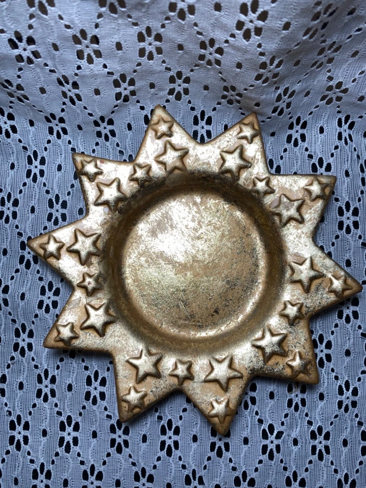 "Candelabro vintage cepillado tono dorado 8"" plato en forma de estrella decoración navideña" Foto 1 de 4