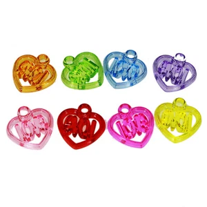50 Colgantes Dije Corazón Amor Hueco Acrílico Transparente Color Mezclado 20mm Hágalo Usted Mismo - Imagen 1 de 6