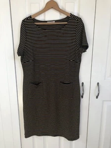 Per Una Weekend Navy & Yellow Striped Jersey Dress Size 16 Long VGC - Picture 1 of 6
