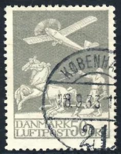DANIMARCA 1929 sc C4, posta aerea 50o finemente usata con CDS! scv $315,00 *francobolli baia* - Foto 1 di 2