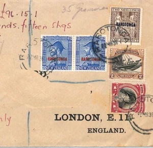 Cook Islands RARATONGA 1936 Cover KGV Admiral 2s 3s PAIRS 2/6 NZ High Values YJ2 - Picture 1 of 14