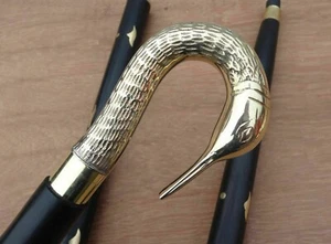 Nautical designer brass swan wooden Black Brass inlay walking stick cane 36" - Picture 1 of 8