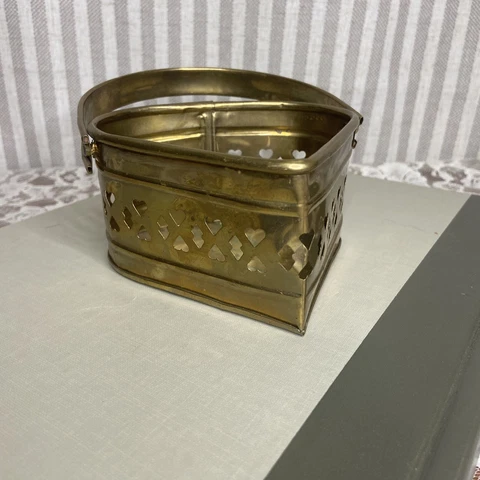 Vintage Brass Heart Shaped Basket Heart Details Made in India Cover