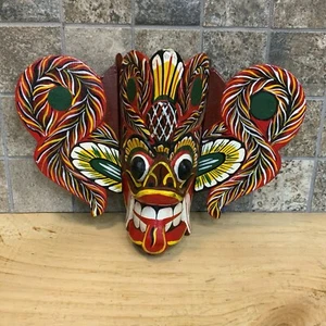 Vintage handgeschnitzte Holzmaske traditionelle Naga Raksha Wandkunst Dekor Sri Lanka - Bild 1 von 17