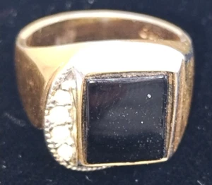 Men's Size 9 16k Gold Electroplated Ring With Black Onyx Stone. See Summary... - Picture 1 of 7