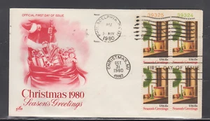 USA 1980 / USED - FDC SCOTT # 1843 XMAS PL. BLOCK NUMBER - Picture 1 of 1