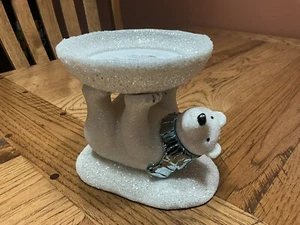 Bath & Body Works Pedestal Winter Polar Bear Glitter 3-Wick Candle Holder NEW - Picture 1 of 9