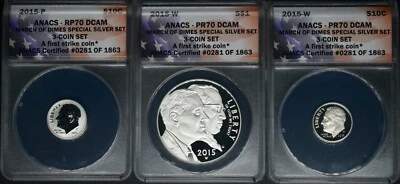 2015 March of Dimes Silver Set ANACS PR70 RP70 DCAM First Strike ✪COINGIANTS✪ - Image 1 of 2