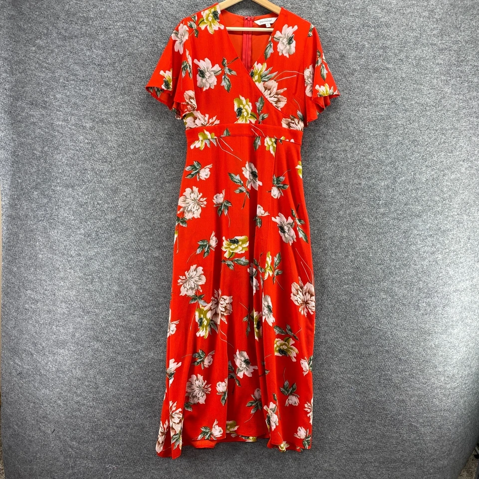 Vestido Davi & Dani Mujer S Pequeño Rojo Floral Maxi Largo Cremallera Cuello en V Forrado Informal Foto 1 de 4