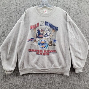 Vintage Jerzees Sweatshirt Bills Cowboys Men's Super Bowl 28 Gray Size XL - Picture 1 of 19