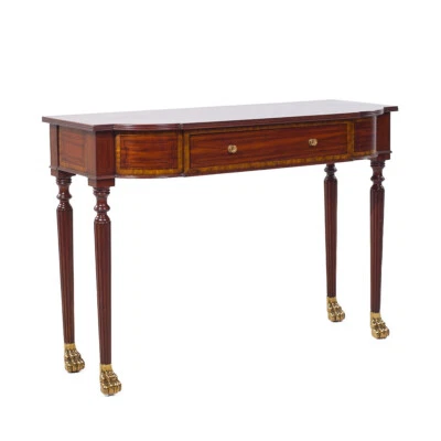 Maitland Smith French Empire Mahogany and Brass Paw Demilune Entry Console - Image 1 of 4