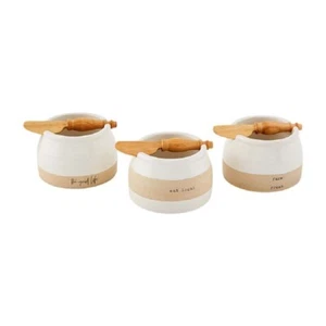 Mud Pie E2 Farmstead 4.25in Stoneware Bowl Dip & Spreader 48500170 Choose Design - Picture 1 of 2