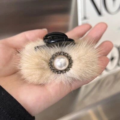 Lindo pinza para el cabello de piel de visón real para mujer horquilla garra para el cabello pasador regalo Foto 1 de 4