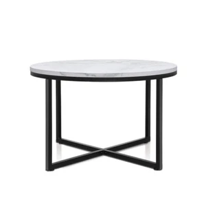 Artiss Coffee Table Round Side End Tables Bedside Marble Effect Black Metal 70cm - Picture 1 of 9