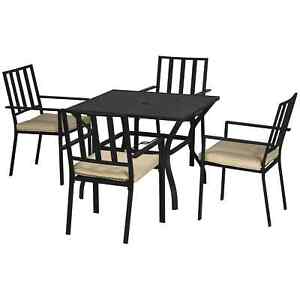 Outdoor Dining Set Bistro 4 Person Cushion Chair Square Table Patio Garden Black