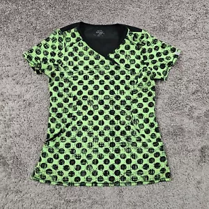 Cherokee Infinity Scrub Top Womens Small S Green Dots Mock Wrap Stretch 2628A - Picture 1 of 10