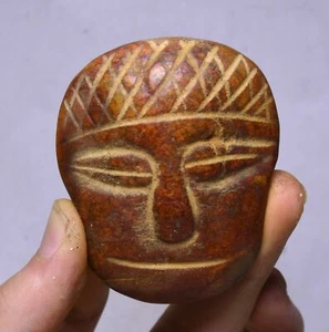 6CM Hongshan-Kultur Roter Jadestein geschnitzter Personen-Gesichts-Kopf-Anhänger - Bild 1 von 4