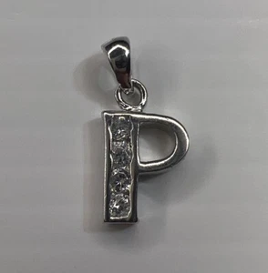 925 Sterling Silver Retro Pendant Cubic Zirconia CZ Letter Initial Uppercase P - Picture 1 of 6