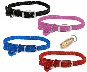 Cat Collar Softweave Soft Weave Elasticated Reflective Metal Buckle & Bell - Picture 1 of 6