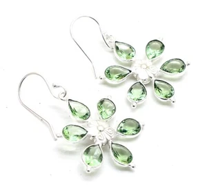 Green Amethyst Gemstone 925 Sterling Silver Handmade Jewelry Earrings Size-1.50 - Picture 1 of 6
