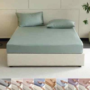 100% Silk Fitted Sheet with Elastic Bands Solid Color Mattress Bed Cover Smooth - Picture 1 of 34