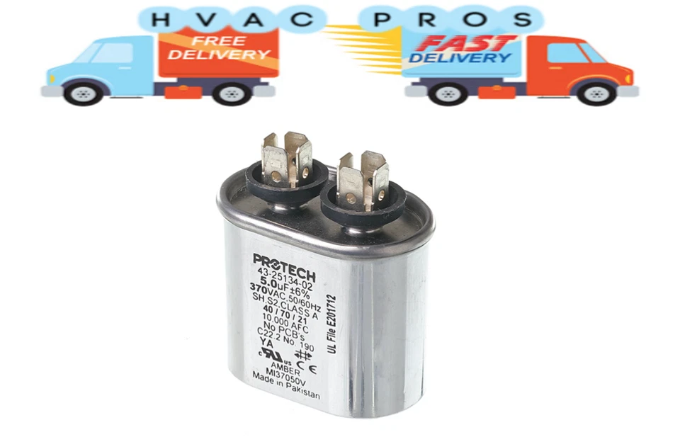 Rheem Ruud 43-25134-02 Single Oval Capacitor 5 MFD X 370v