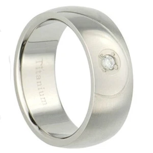 8mm Round Cubic Zirconia Dome Top Satin Titanium Band Men's Wedding Solitaire - Picture 1 of 6