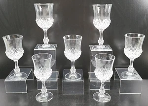 7 Cristal D'Arques Durand Ancenis Wine Glasses Set Vintage Clear Etch France Lot - Picture 1 of 24