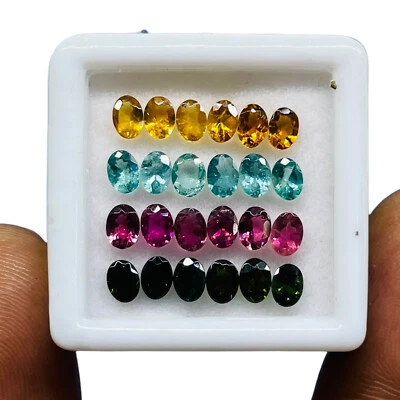 24 Pcs Natural Multi Tourmaline 4x3mm Oval Cut Loose Untreated Gemstones Lot - Image 1 of 4